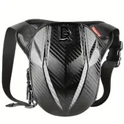 Resim Su Geçirmez Motosiklet Bacak Çantası - Geometrik Karbon Lif Desenli Dayanıklı EVA Sert Kabuk Bel Paketi, Güvenli Sürüş Ekipmanı Depolama için Çoklu Bölmeler ve Ayarlanabilir Askılar, Macera Aksesuarları | Şık Bacak Çantası | EVA Yapısı 