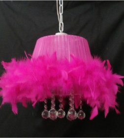 Resim TEKAY AYDINLATMA Fuşya Tüylü Taşlı Avize Yatak Odası Avizesi 