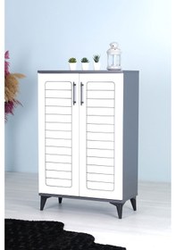 Resim Luna 2 Kapaklı 4 Bölmeli Modern Ayakkabılık - Beyaz / Antrasit 