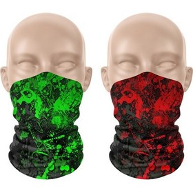 Resim Dair Yeşil Kırmızı Boya Desenli 2'li Set Boyunluk Bandana Outdoor Balaklava Yüz Maskesi Kafa Bandı 