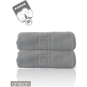 Resim 2'li Gri Greek Banyo Havlusu - 70x140 Cm, 490 Gr, %100pamuk, Spa Ve Otel Havlusu Gri 