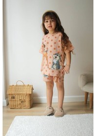 Resim Miniko Kids Kız Çocuk Ceylan Modelli Baskılı Şortlu Pamuk Takım Kahverengi 