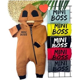 Resim Boydan Fermuarlı Kulaklı Kapşonlu Unisex Bebek Tulumu Füme 001 