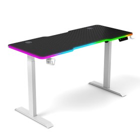 Resim G-Flex RGB Aydınlatmalı Elektrikli Yükseklik Ayarlı Oyuncu Masası - Beyaz / Siyah / 160x80 