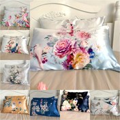 Resim 2'li Çiçek Desenli Saten Yastık Kılıfı Seti - Yumuşak Ipek Polyester Yastık Kılıfları, Zarf Kapanışlı, Dijital Baskılı Dekoratif Yastık Kılıfları, Yatak Odası Koltuk İçin, Makinede Yıkanabilir, Dokuma Ustalığı - 80-85g Kumaş Ağırlığı 
