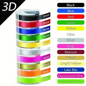 Resim Dymo 3D Kabartma Bantları Plastik Etiket Uyumlu Dymo 12965 1610 Etiketleme Makinesi için 1 adet 9mm Yedek Motex E101 Etiketleme 