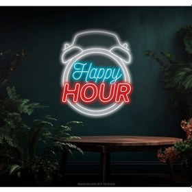 Resim Happy Hour Yazılı Saat Figürlü Neon Tabela Kırmızı 