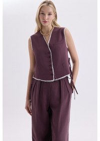 Resim Mai Collection Mai Studios Co. Shonas Bağcık Detay Bordo Yelek Pantolon Takım Bordo 
