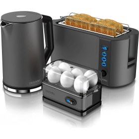 Resim Ekmek Kızartma Makinesi Seti + Su Isıtıcısı ve Yumurta Pişirici, Paslanmaz Çelik 