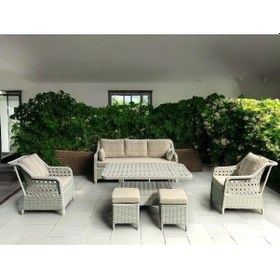 Resim Tu Tienda Ronda Alüminyum 3 1 1 2puf Masa Rattan Bahçe Balkon Mobilyası,rattan Örgü/kumaş Renk Beyaz/vizon Vizon 