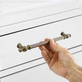 Resim Mobilya Mutfak Çekmece Dolap Kulpu Kulbu Kulpları Eskitme Antik Sarı (224 Mm-22.4 Cm) Metal 