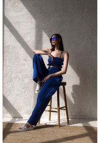 Resim Mai Collection Mai Studios Co. Harvey Saks Mavi Müslin Crop Takım Saks Mavi 