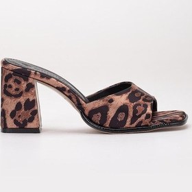 Resim Büyük Beden Kadın Topuklu Terlik Leopar Saten İnce Bantlı-3887 Leopar 