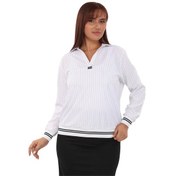 Resim Yakalı Büyük Beden Çizgili Bluz - Beyaz 