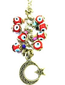 Resim cuaderno Kırmızı Nazar Boncuğu Cam El Yapımı Ay Yıldızlı Araba Dikiz Ayna Süsü Kutulu Hediyelik Aksesuar 