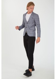 Resim Sposo 5138 Dar Kalıp Kare Desenli Gri Erkek Blazer Ceket Gri 
