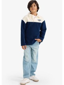 Resim Defacto Oversize Geniş Kalıp Polo Yaka Yarım Fermuarlı Baskılı Polar Sweatshirt Erkek Çocuk G3301A825WN 
