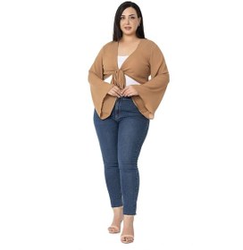 Resim Disentis Büyük Beden İspanyol Kollu Önden Bağlamalı Camel Bolero-camel Camel 