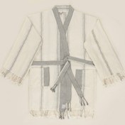 Resim Raw Pamuk Yarasa Kol Natural Çizgili Kimono S-m 1516a Krem 