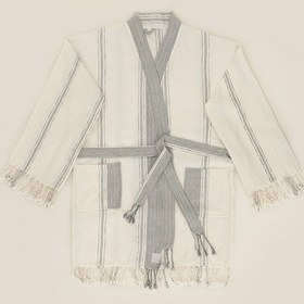 Resim Raw Pamuk Yarasa Kol Natural Çizgili Kimono S-m 1516a Krem 