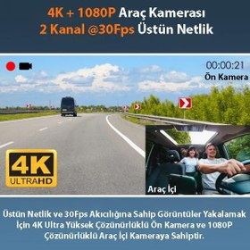 Resim Rexing R316 4K Araç Kamerası, GPS ve Wi-Fi, 64GB SD Kart, Çift Kamera, Gece Görüşü 