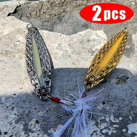 Resim 2 Adet Tüyli Üçlü Kanca ile Karanlıkta Parlayan Balık Yemi - Tatlısu & Tuzlu Su Balıkçılığı için Paslanmaz Çelik Spinner Yem, Balıkçılık Kanca 