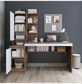 Resim Nora Bilgisayar Masası, Raflı Çalışma Masası , Çalışma Ofis Masası Sol Dolaplı, Bilgisayar Masası Atlantik Çam - Beyaz 