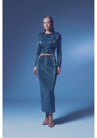 Resim Sateen Simli Midi Etek - Antrasit-135383 Antrasit 