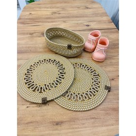 Resim Jütex Home Jüt Hasır Amerikan Servis Supla ve Sepet 3 Parça 