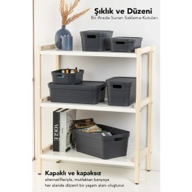Resim Meleni Home 6 Adet Kapaklı Dekoratif Piramit Saklama Kutusu - Dolap Düzenleyici Organizer 8,2 Litre Antrasit 