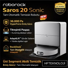 Resim Roborock 36000PA Emiş Gücüyle Yeni Saros 20 Sonic Beyaz Robot Süpürge 