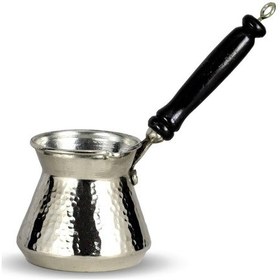 Resim Ahşap Sap Nikel Kaplama Kalın Dövme Topak Bakır Cezve 225 Ml 