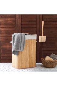 Resim Bambu Çamaşır Sepeti 60 Litre - Büyük Boy Dekoratif Kirli Sepeti Banyo Düzenleyici Şeffaf 