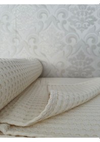 Resim Premium %100 Pamuk Çift Kişilik Yazlık Pike, Yatak Örtüsü, Terletmez Kumaş Krem Renk 240x200cm Krem 