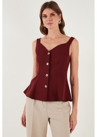 Resim Lela Fitted Fit V Yaka Düğmeli Bayan Yelek 611Fyl145 Bordo 