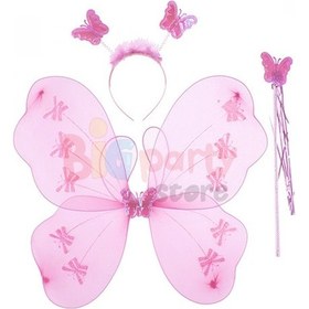 Resim Kelebek Kanat Seti Fuşya Pembe Kanat-taç-asa Kız Çocuğu Kostümü 