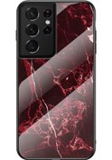 Resim Samsung Galaxy Uyumlu S21 Ultra 5g İçin Mermer Desenli Temperli Cam + Pc + Tpu Telefon Kabuğu 