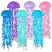 Resim Tenfowee Renkli Denizanası Şeklinde Asılı Kağıt Fener Seti - 6 Adet Yarı Daire Dekoratif Aydınlatma Pembe 