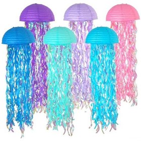 Resim Tenfowee Renkli Denizanası Şeklinde Asılı Kağıt Fener Seti - 6 Adet Yarı Daire Dekoratif Aydınlatma Pembe 