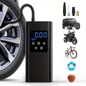 Resim Taşınabilir Hava Kompresörü Lastik Şişirici, 150PSI Kablosuz Araba Lastiği Pompası, Lastik Basıncı Ölçer ile Donatılmış, LED Işıklı, Daha Hızlı Tek Düğme Akıllı Kablosuz Lastik Pompası, Arabalar, Motosikletler, Bisikletler ve Spor Topları için Uygun 