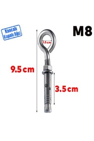 Resim NZB Kancalı Çelik Dübel Hamak Salıncak Boks Torbası Lamba Avize İçin Gömlekli Kapalı Ağız Kanca M8 