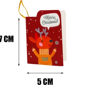 Resim Yusuf Dirik YD Party Supplies Yılbaşı Tebrik Kartı Mini Boy 5x7 cm Simli Kabartmalı Ağaca Asılabilir 8 Adet Hediye Not Kartı 
