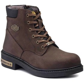 Resim Scooter M5121 Hakiki Deri Siyah Bağcıklı Fermuarlı Unisex Kışlık Bot 