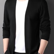 Resim Erkekler İçin İnce Kesim Hafif Ceket - Minimalist Siyah Kaban, İlkbahar/Sonbahar için Günlük ve Resmi Etkinlikler, Kolay Bakım El Yıkama Örtüsü, Modern V-Yaka Tasarım, Şık Katmanlama Parçası, Nefes Alabilen Kumaş, Çağdaş Tarz, Sonbahar Dış Giyimi 