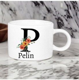Resim Kişiye Özel Çiçek Harfli Motto Kahve Fincanı 