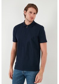 Resim Buratti Pamuklu Regular Fit Yarım Fermuarlı Erkek Polo Yaka T Shirt 5902972 Indigo 