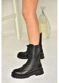 Resim Fox Shoes T555054503 Siyah Hakiki Deri Alçak Topuklu Kadın Bot Siyah-hakiki Deri Siyah 