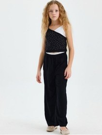 Resim Kız Çocuk Taşlı Askılı Crop Bluz-15567 Siyah 
