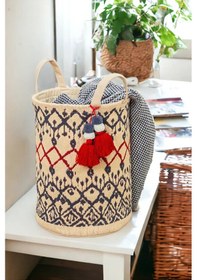 Resim Kilim Desenli Sepet-kirli Çamaşır Sepeti-oyuncak Sepeti Saklama Organizer 37x30 Cm Gri-beyaz 