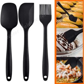 Resim BarkoFix Isıya Dayanıklı Yanmaz Yapışmaz Silikon Spatula Seti 3 Parça Siyah Yumurta Fırçası Hamur Fırçası 